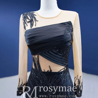 High-end Black Wedding Dress Prom Gown with Long Sleeve