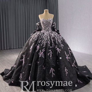 Black Shimmering Wedding Gown Off the Shoulder Quinceanera Dress