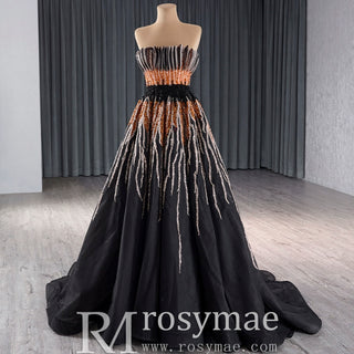 Princess Formal Gown Gorgeous Black Handmade Sequins Prom Dress