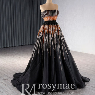 Princess Formal Gown Gorgeous Black Handmade Sequins Prom Dress