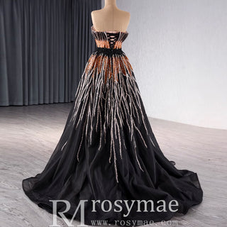 Princess Formal Gown Gorgeous Black Handmade Sequins Prom Dress