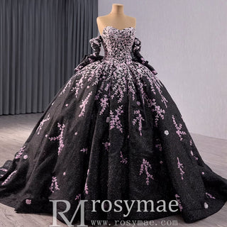 Black Shimmering Wedding Gown Off the Shoulder Quinceanera Dress