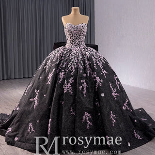 Black Shimmering Wedding Gown Off the Shoulder Quinceanera Dress