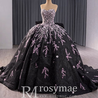 Black Shimmering Wedding Gown Off the Shoulder Quinceanera Dress