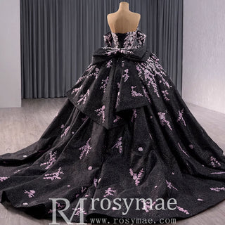 Black Shimmering Wedding Gown Off the Shoulder Quinceanera Dress