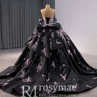 Black Shimmering Wedding Gown Off the Shoulder Quinceanera Dress