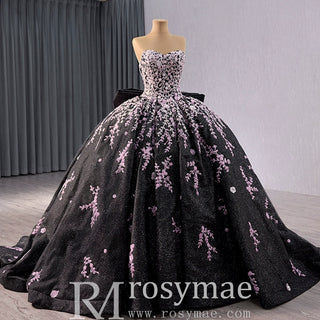 Black Shimmering Wedding Gown Off the Shoulder Quinceanera Dress