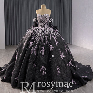 Black Shimmering Wedding Gown Off the Shoulder Quinceanera Dress