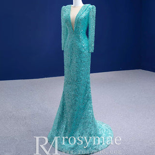 Sparkly Beaded Turquoise Prom Dresses with Detachable Overskirt