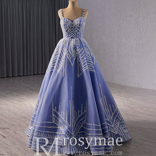 Blue Wedding Gown Elegant Quinceanera Dress with Spaghetti Strap