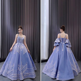 Blue Wedding Gown Elegant Quinceanera Dress with Spaghetti Strap