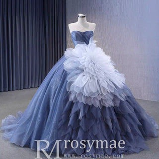 Detachable Blossom Wedding Dress Sweetheart Tiered Quinceanera Gown