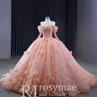 Blush Ball Gown Off the Shoulder Long Sleeves Sweetheart Quinceanera Dress