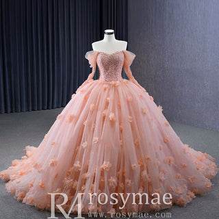 Blush Ball Gown Off the Shoulder Long Sleeves Sweetheart Quinceanera Dress