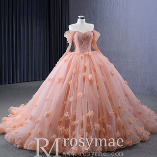 Blush Ball Gown Off the Shoulder Long Sleeves Sweetheart Quinceanera Dress