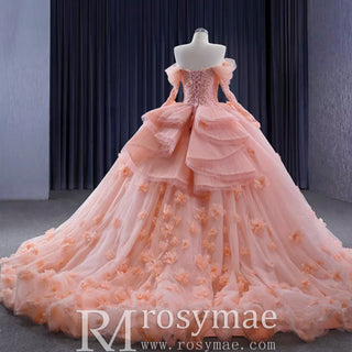 Blush Ball Gown Off the Shoulder Long Sleeves Sweetheart Quinceanera Dress