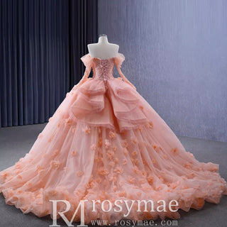 Blush Ball Gown Off the Shoulder Long Sleeves Sweetheart Quinceanera Dress