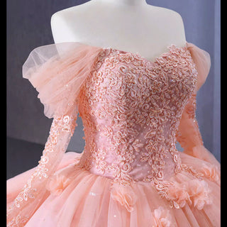 Blush Ball Gown Off the Shoulder Long Sleeves Sweetheart Quinceanera Dress