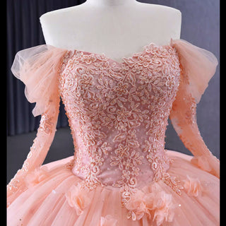 Blush Ball Gown Off the Shoulder Long Sleeves Sweetheart Quinceanera Dress