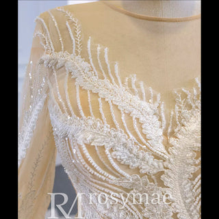 Long Sleeve Champagne Puffy Wedding Dress with Long Sleeve