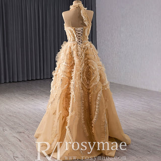 High-end Champagne Sequins Ruffle Formal Gown Prom Dress