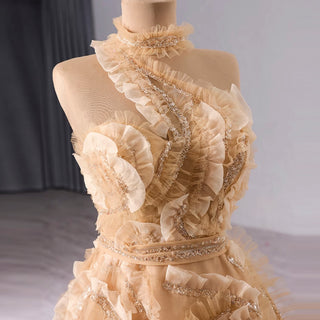 High-end Champagne Sequins Ruffle Formal Gown Prom Dress