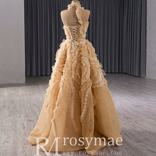 High-end Champagne Sequins Ruffle Formal Gown Prom Dress