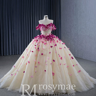 Fairy Champagne Ball Gown Prom Dress Off Shoulder Quinceanera Gown