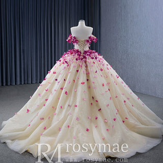 Fairy Champagne Ball Gown Prom Dress Off Shoulder Quinceanera Gown