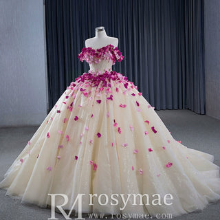 Fairy Champagne Ball Gown Prom Dress Off Shoulder Quinceanera Gown