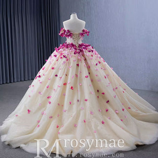 Fairy Champagne Ball Gown Prom Dress Off Shoulder Quinceanera Gown