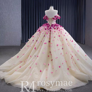 Fairy Champagne Ball Gown Prom Dress Off Shoulder Quinceanera Gown