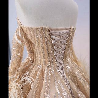 Gorgeous Champagne Handmade Tassel Prom Dress Formal Gown