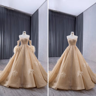 Gorgeous Champagne Handmade Tassel Prom Dress Formal Gown