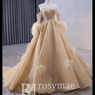 Gorgeous Champagne Handmade Tassel Prom Dress Formal Gown