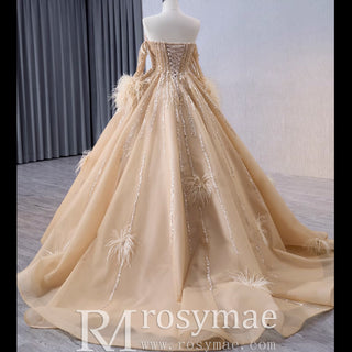 Gorgeous Champagne Handmade Tassel Prom Dress Formal Gown