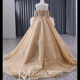 Gorgeous Champagne Handmade Tassel Prom Dress Formal Gown