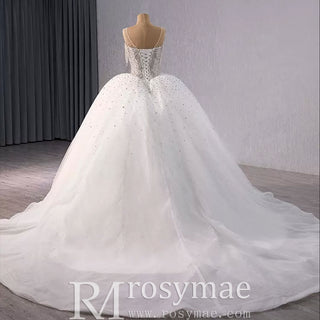 Sheer Square Collar Elegant Bridal Ball Gown Wedding Dress