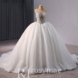 Sheer Square Collar Elegant Bridal Ball Gown Wedding Dress
