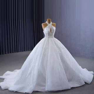 Handmade Puffy Ball Gown Sequins Wedding Dress with Detachable Skirt
