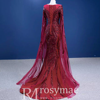High-end Vintage Burgundy Beading Sequins Evening Dress