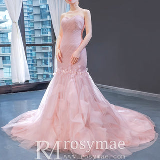 Tulle Prom Dress Sweetheart Mermaid Long Formal Dress with Ruffle