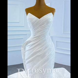 Ruched Strapless Vneck Mermaid Wedding Dress with Ruffle Skirt