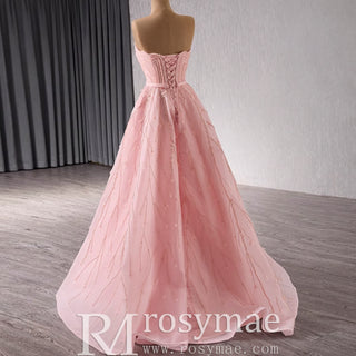 A-Line Floor Length Women Pink Prom Party Gowns Evening Dress