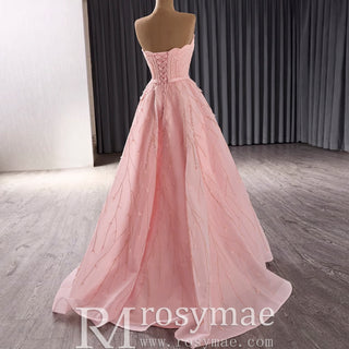 A-Line Floor Length Women Pink Prom Party Gowns Evening Dress