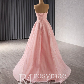 A-Line Floor Length Women Pink Prom Party Gowns Evening Dress