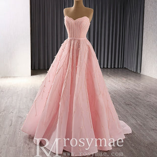 A-Line Floor Length Women Pink Prom Party Gowns Evening Dress