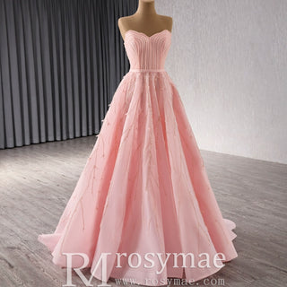 A-Line Floor Length Women Pink Prom Party Gowns Evening Dress