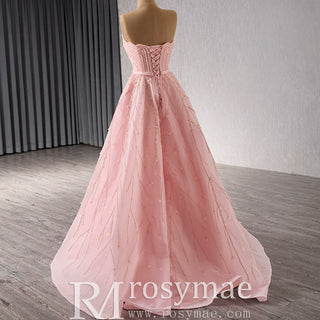 A-Line Floor Length Women Pink Prom Party Gowns Evening Dress