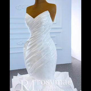 Ruched Strapless Vneck Mermaid Wedding Dress with Ruffle Skirt